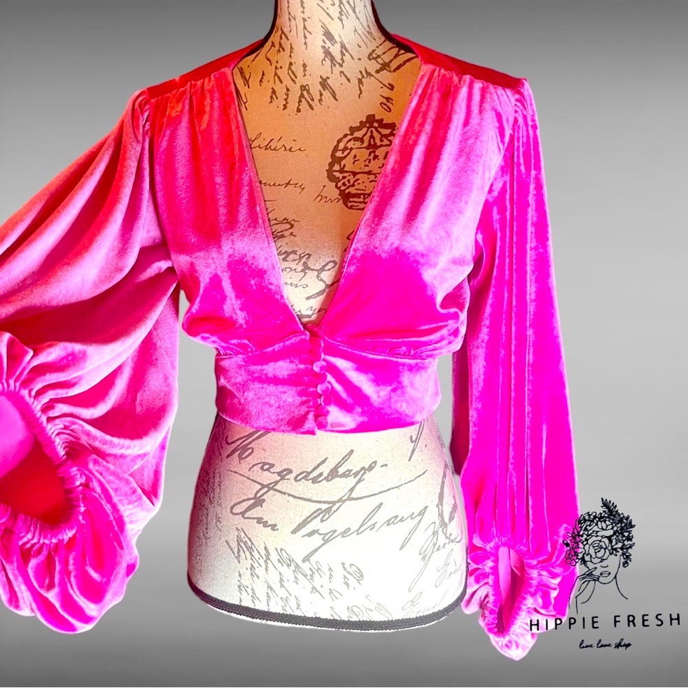 Signature 8 Pink Velvet Cropped Party Top S